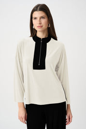 Joseph Ribkoff Silky Knit Color Block Straight Top 263606 Birch/Black - Blue Sky Fashions & Lingerie