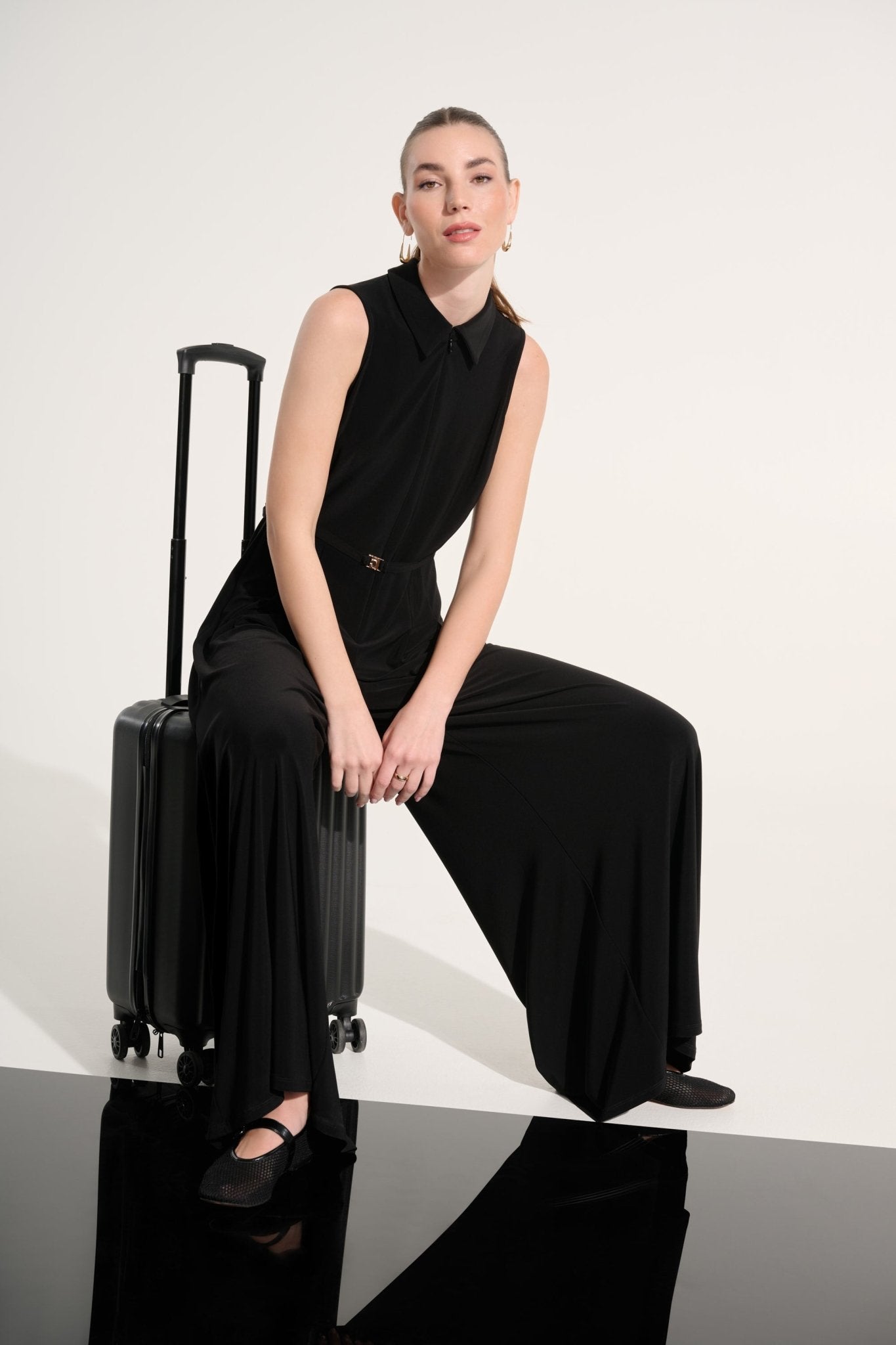 Joseph Ribkoff Silky Knit Wide Leg Jumpsuit With Zipped Neckline - Blue Sky Fashions & Lingerie