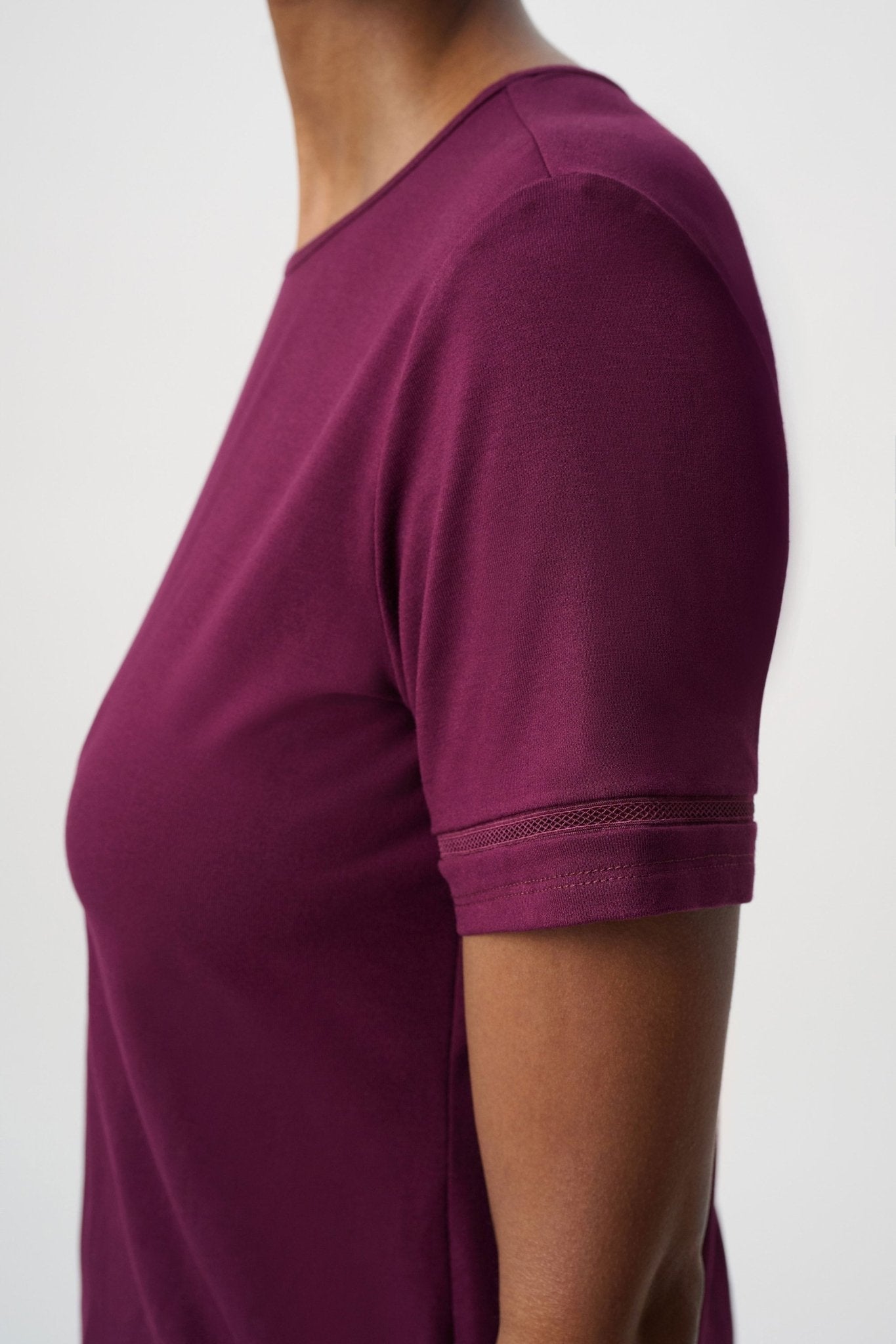 Joseph Ribkoff Stripe Band Crewneck Tee 264620 - Elderberry - Blue Sky Fashions & Lingerie