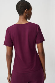Joseph Ribkoff Stripe Band Crewneck Tee 264620 - Elderberry - Blue Sky Fashions & Lingerie