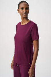 Joseph Ribkoff Stripe Band Crewneck Tee 264620 - Elderberry - Blue Sky Fashions & Lingerie