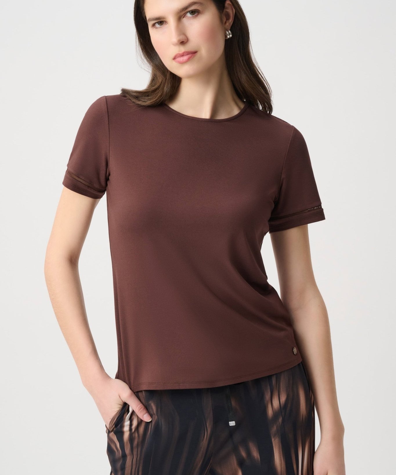 Joseph Ribkoff Stripe Band Crewneck Tee 264620 - Mahogany - Blue Sky Fashions & Lingerie