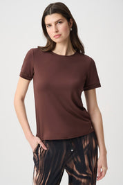 Joseph Ribkoff Stripe Band Crewneck Tee 264620 - Mahogany - Blue Sky Fashions & Lingerie