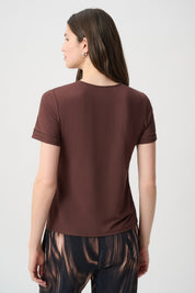Joseph Ribkoff Stripe Band Crewneck Tee 264620 - Mahogany - Blue Sky Fashions & Lingerie