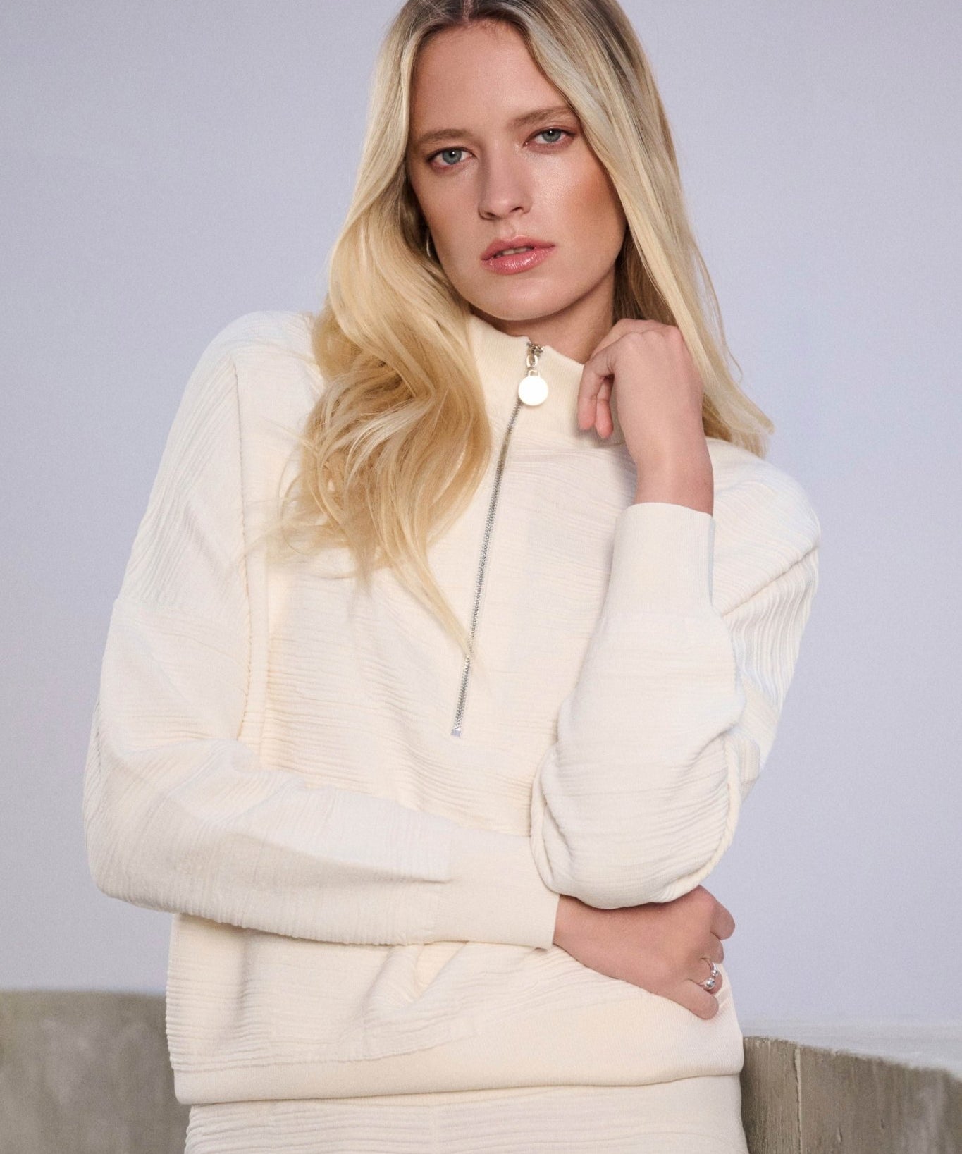 Joseph Ribkoff Sweater Knit Mock-Neck Cocoon Sweater 263631 - Birch - Blue Sky Fashions & Lingerie
