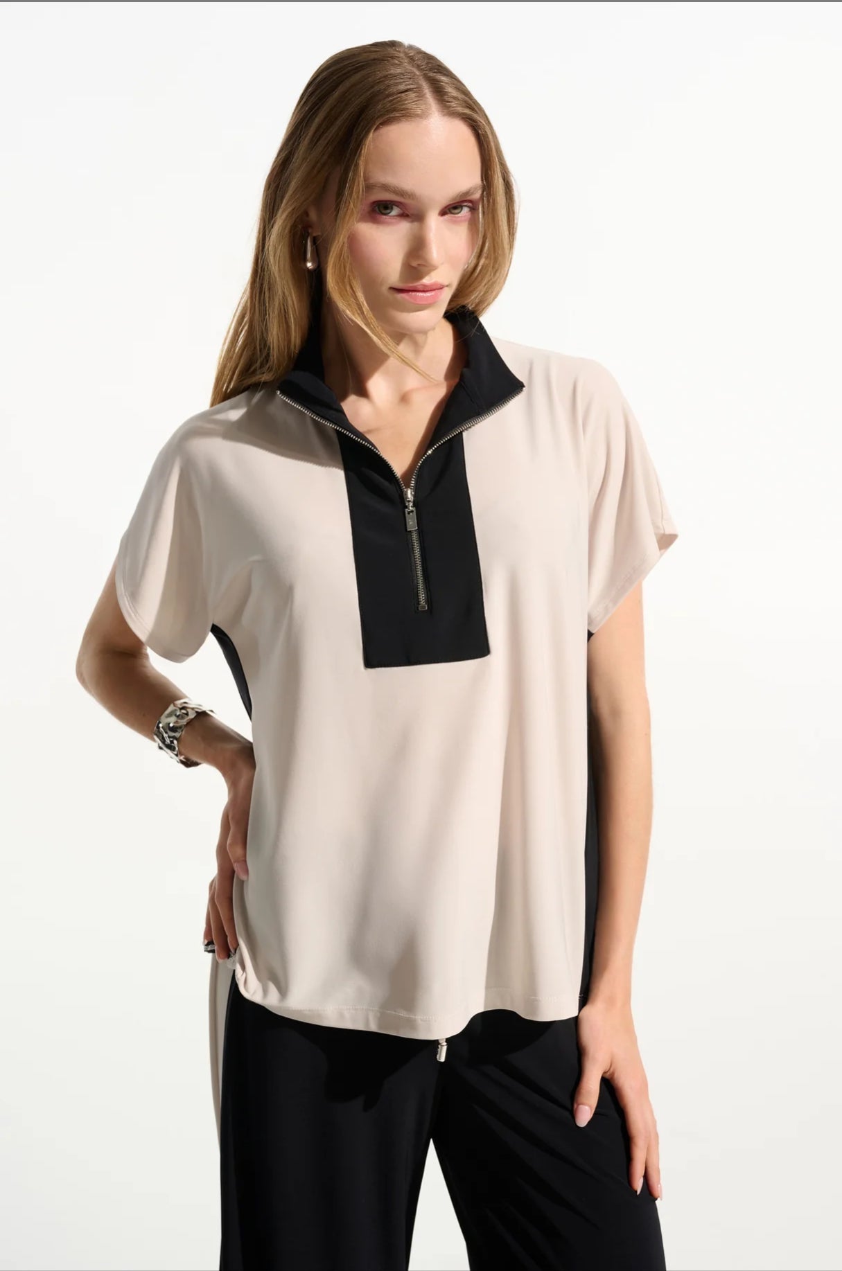 JOSEPH RIBKOFF TOP 261611 - MOONSTONE/BLACK - Blue Sky Fashions & Lingerie