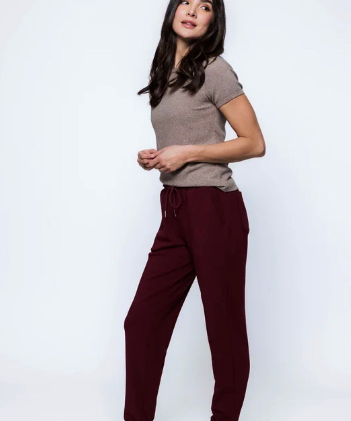 Laina-Luxe Fleece Jogger by Orb - Burgundy - Blue Sky Fashions & Lingerie