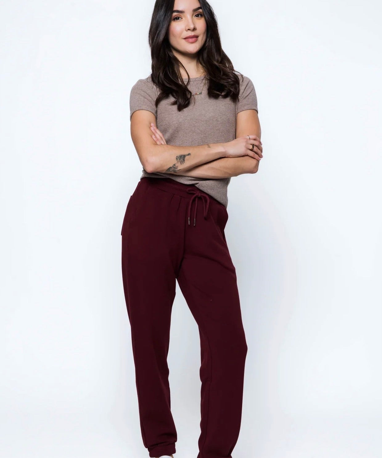 Laina-Luxe Fleece Jogger by Orb - Burgundy - Blue Sky Fashions & Lingerie
