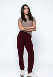 Laina-Luxe Fleece Jogger by Orb - Burgundy - Blue Sky Fashions & Lingerie