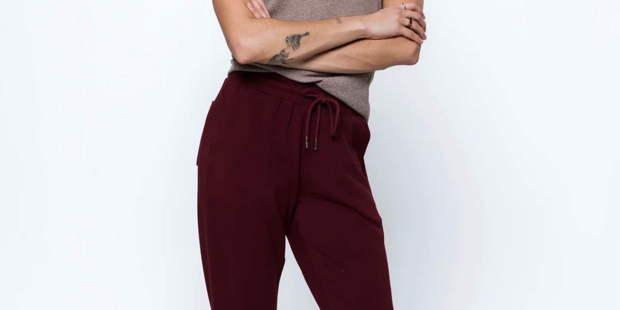 Laina-Luxe Fleece Jogger by Orb - Burgundy - Blue Sky Fashions &amp; Lingerie