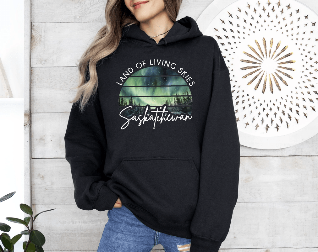 Land of Living Skies Northern Lights Unisex Hoodie - Black - Blue Sky Fashions & Lingerie