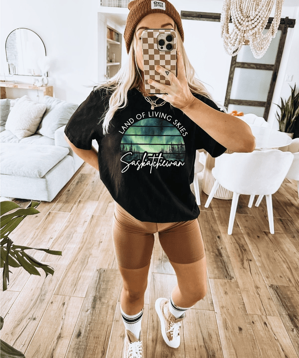 Land of Living Skies Northern Lights Unisex T-Shirt - Black - Blue Sky Fashions & Lingerie