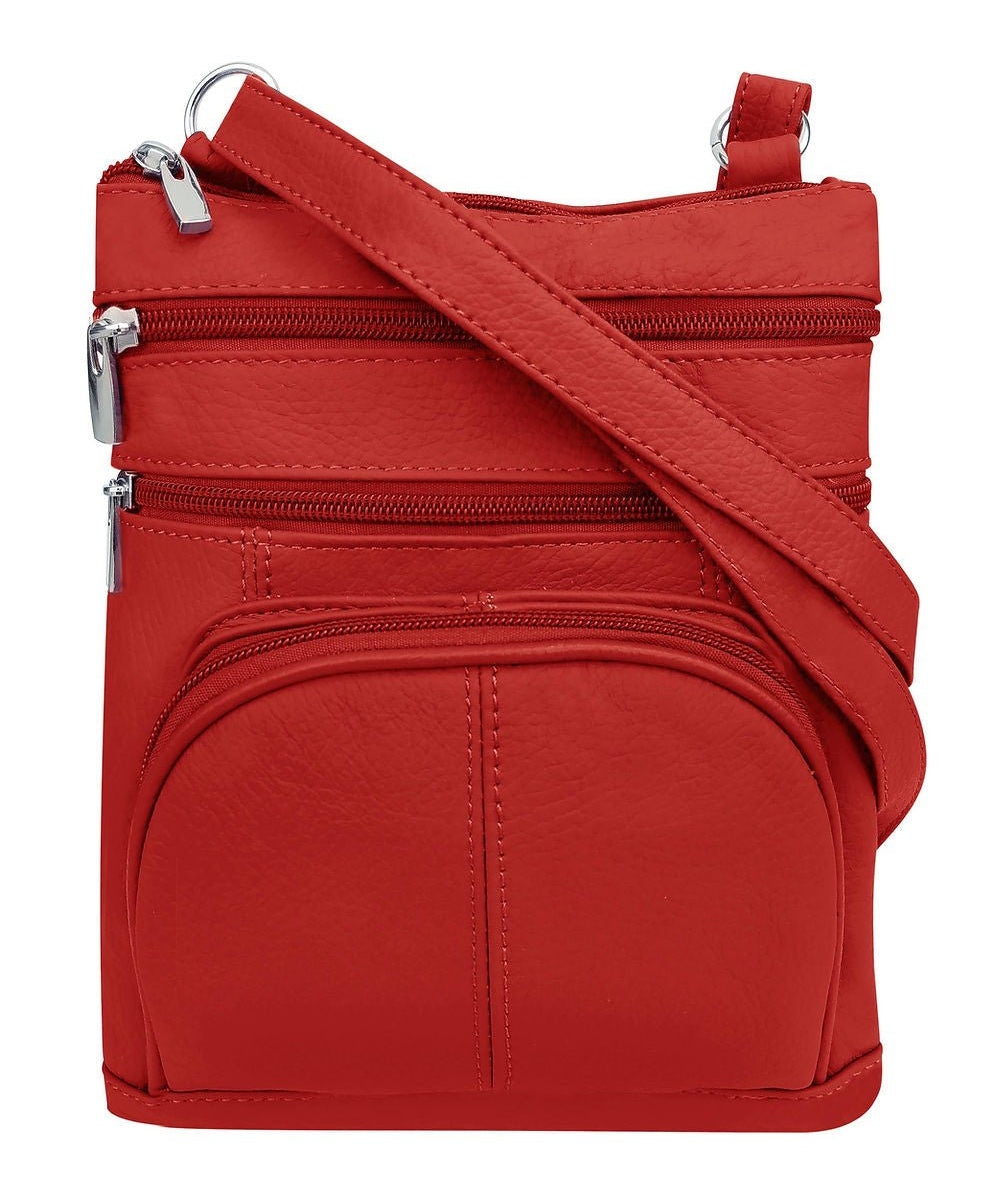 Large Leather Multi Zip Crossbody Carry-all in red - Blue Sky Fashions & Lingerie