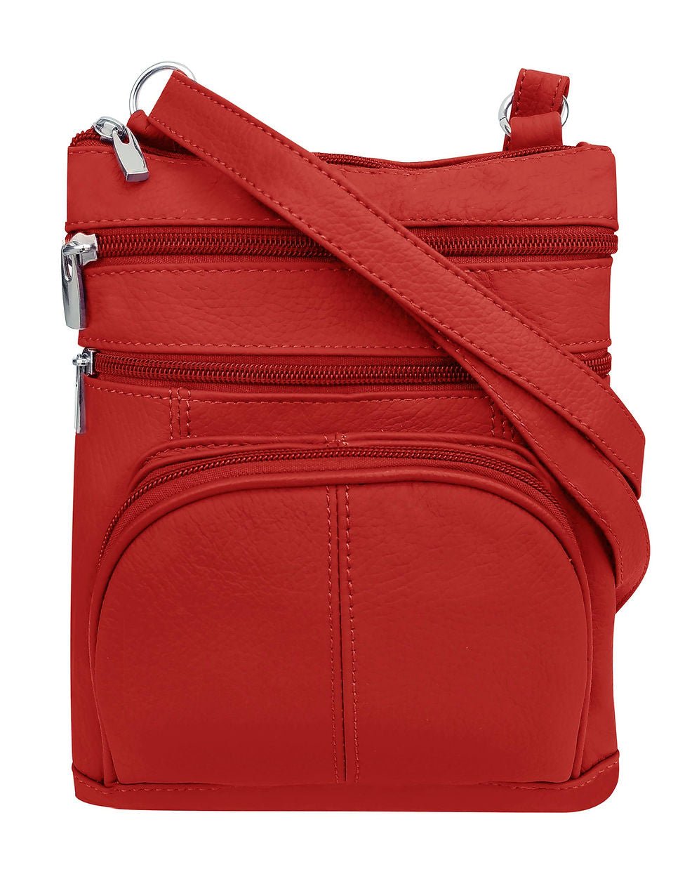 Large Leather Multi Zip Crossbody Carry-all in red - Blue Sky Fashions & Lingerie