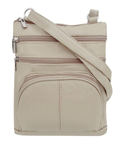Large Leather Multi Zip Crossbody Carry-all in taupe - Blue Sky Fashions & Lingerie
