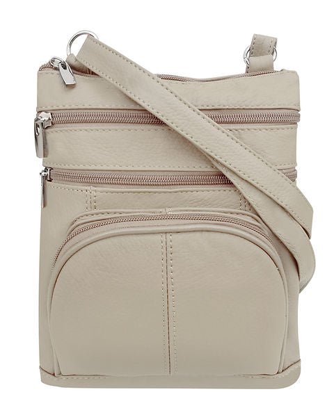 Large Leather Multi Zip Crossbody Carry-all in taupe - Blue Sky Fashions & Lingerie