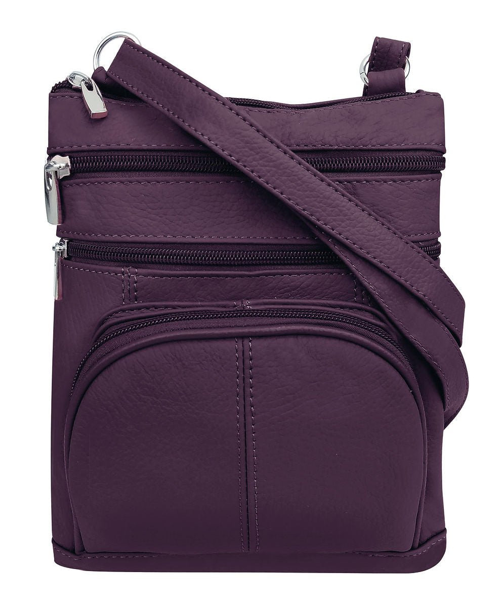Large Leather Multi Zip Crossbody Carry-all in wine - Blue Sky Fashions & Lingerie