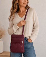 Large Leather Multi Zip Crossbody Carry-all in wine - Blue Sky Fashions & Lingerie