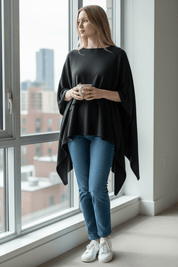 Layered knit poncho - black melange - Blue Sky Fashions & Lingerie