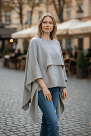 Layered knit poncho - grey melange - Blue Sky Fashions & Lingerie
