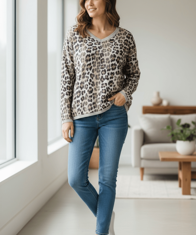 Leapard print Vneck sweater - Blue Sky Fashions & Lingerie