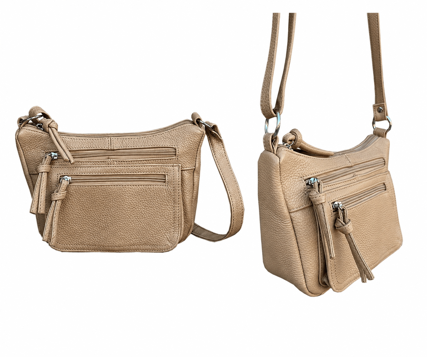 Leather V-shaped crossbody bag W006- taupe - Blue Sky Fashions & Lingerie