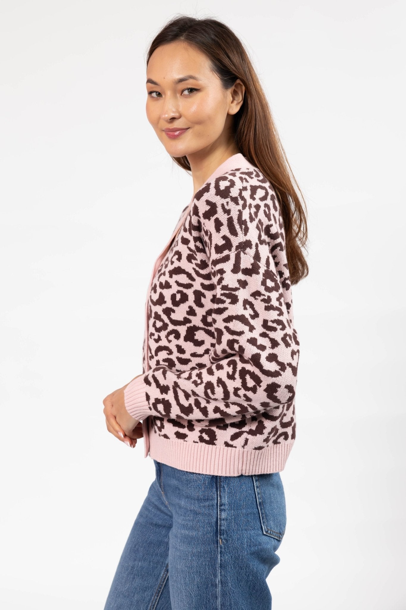 LEOPARD CARDIGAN IN ANTIQUE ROSE/BROWN - Blue Sky Fashions & Lingerie
