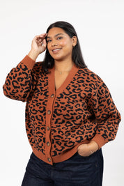LEOPARD CARDIGAN IN RUST BROWN/MIDNIGHT BLACK - Blue Sky Fashions & Lingerie