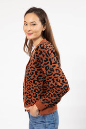 LEOPARD CARDIGAN IN RUST BROWN/MIDNIGHT BLACK - Blue Sky Fashions & Lingerie