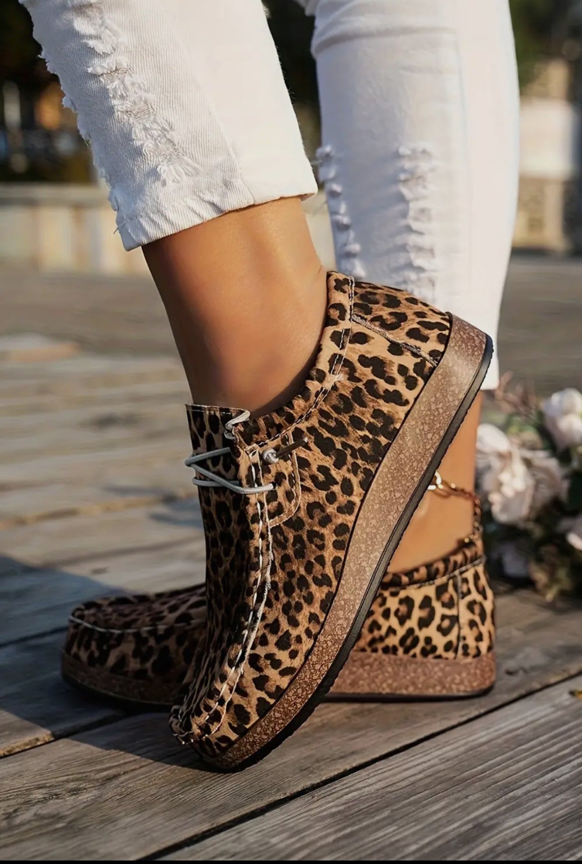 Leopard Faux Suede Lace - Up Decor Slip On Shoes - Blue Sky Fashions & Lingerie