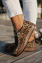 Leopard Faux Suede Lace - Up Decor Slip On Shoes - Blue Sky Fashions & Lingerie