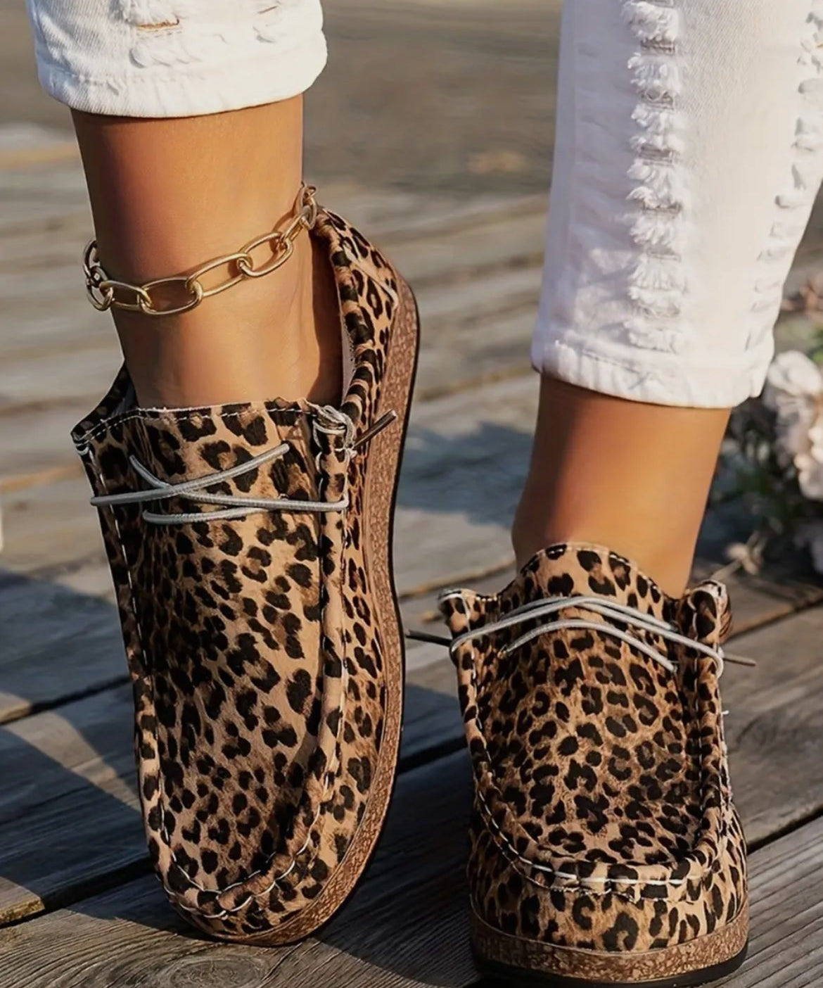 Leopard Faux Suede Lace - Up Decor Slip On Shoes - Blue Sky Fashions & Lingerie