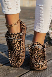 Leopard Faux Suede Lace - Up Decor Slip On Shoes - Blue Sky Fashions & Lingerie