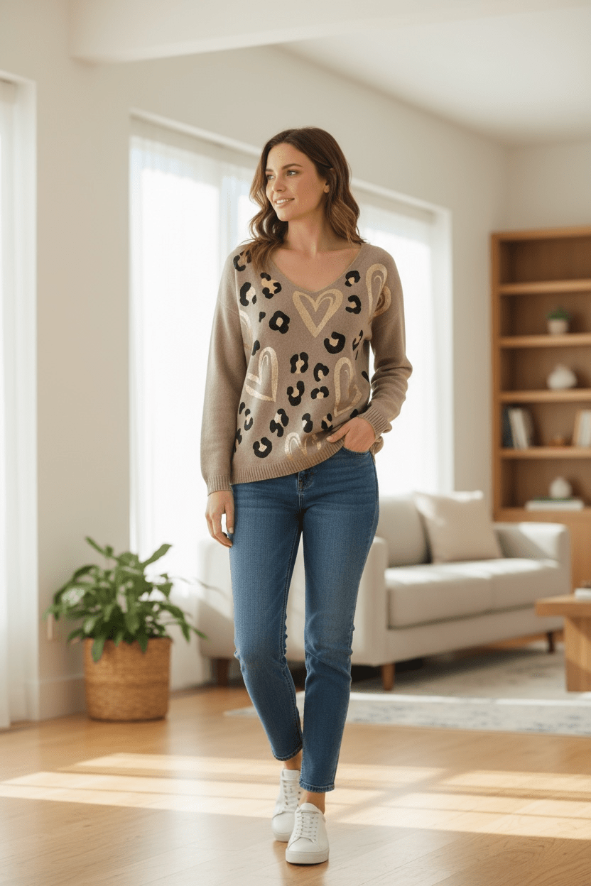 Leopard heart sweater - Blue Sky Fashions & Lingerie