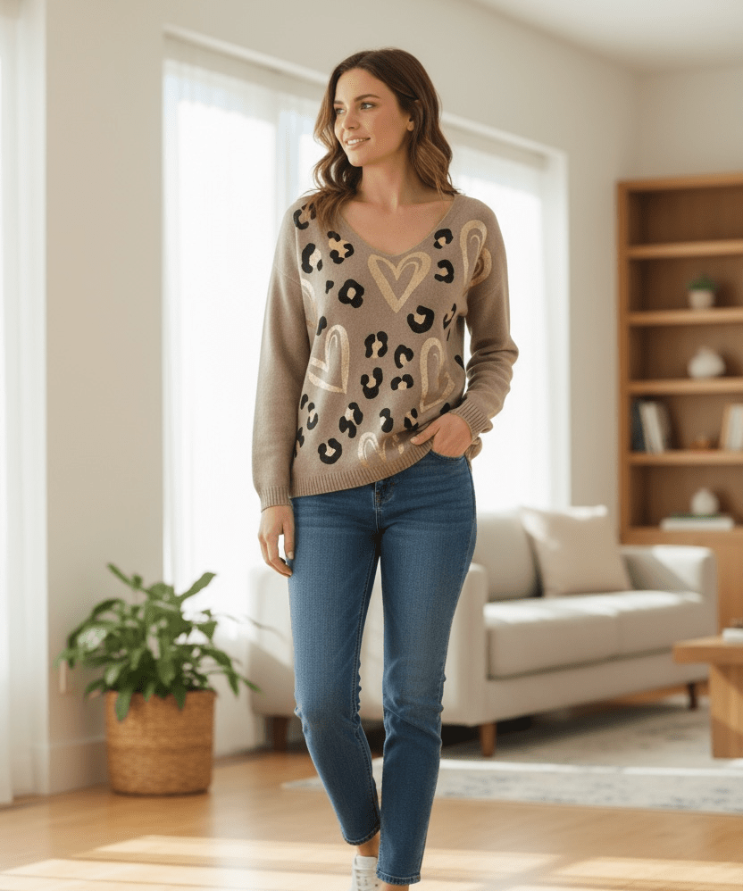 Leopard heart sweater - Blue Sky Fashions & Lingerie