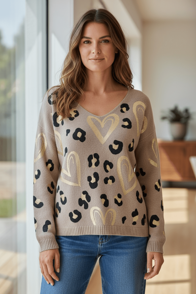 Leopard heart sweater - Blue Sky Fashions & Lingerie