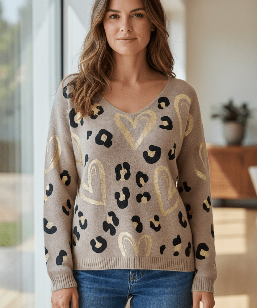 Leopard heart sweater - Blue Sky Fashions & Lingerie