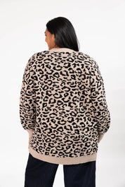 LEOPARD LONG SWEATER IN TAUPE/MIDNIGHT BLACK - Blue Sky Fashions & Lingerie