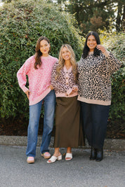 LEOPARD LONG SWEATER IN TAUPE/MIDNIGHT BLACK - Blue Sky Fashions & Lingerie