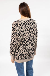 LEOPARD LONG SWEATER IN TAUPE/MIDNIGHT BLACK - Blue Sky Fashions & Lingerie