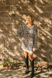 LEOPARD LONG SWEATER IN TAUPE/MIDNIGHT BLACK - Blue Sky Fashions & Lingerie