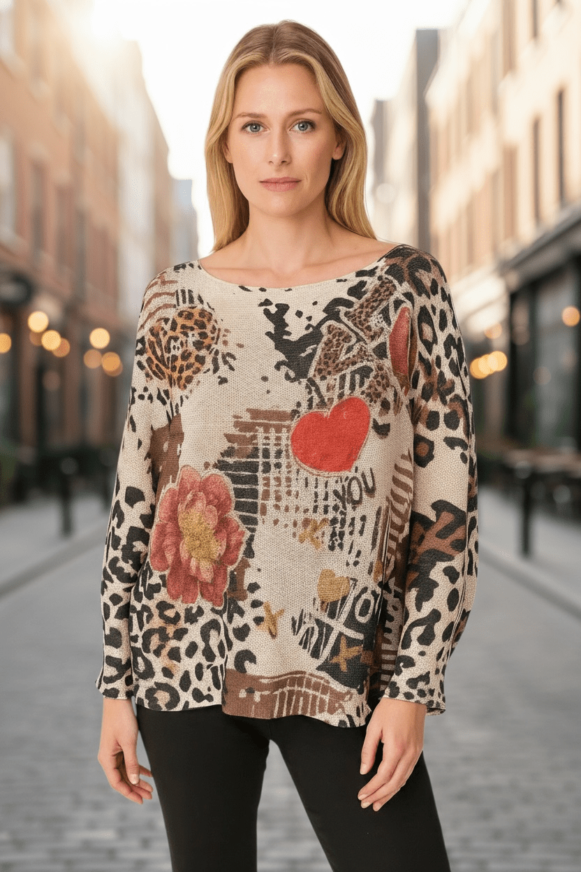 Lightweight sweater - Animal print Love - Blue Sky Fashions & Lingerie