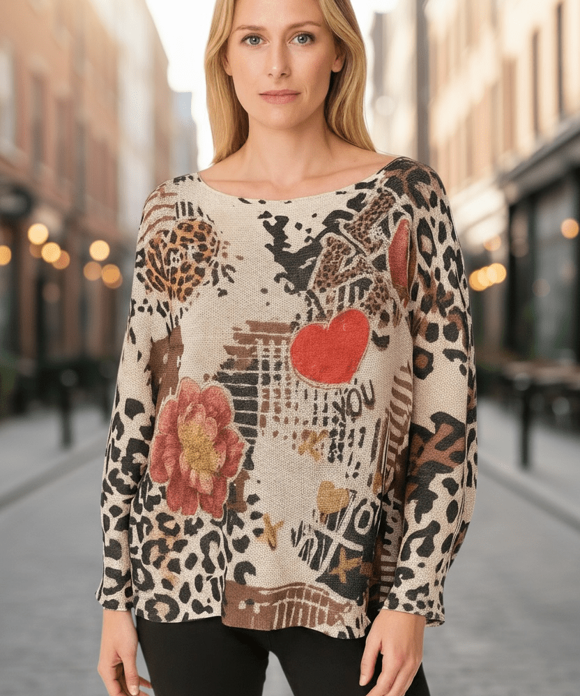 Lightweight sweater - Animal print Love - Blue Sky Fashions & Lingerie