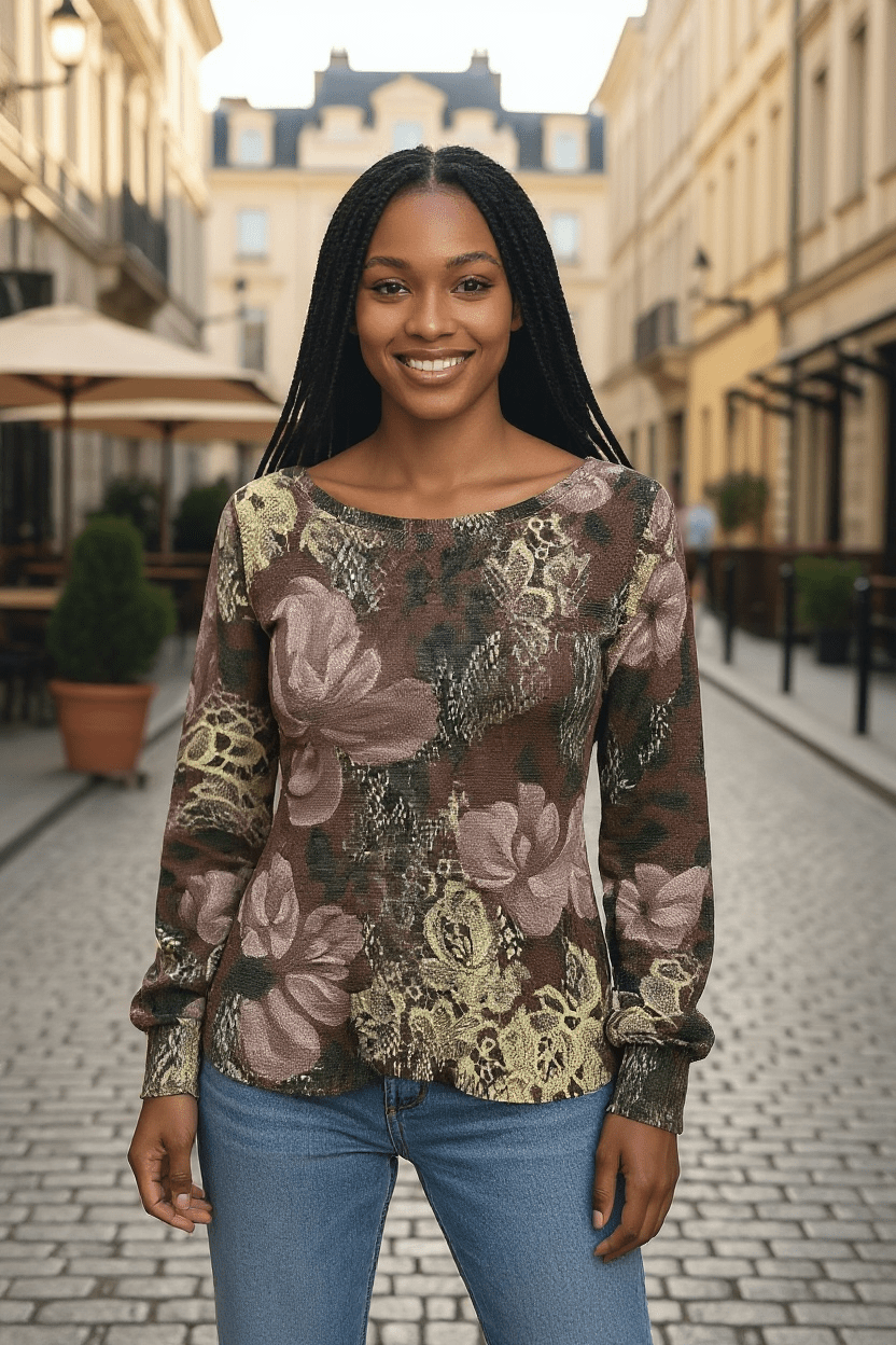 Lightweight sweater - brown floral - Blue Sky Fashions & Lingerie