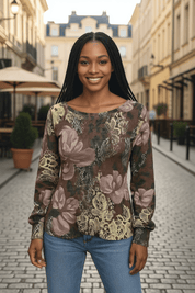 Lightweight sweater - brown floral - Blue Sky Fashions & Lingerie