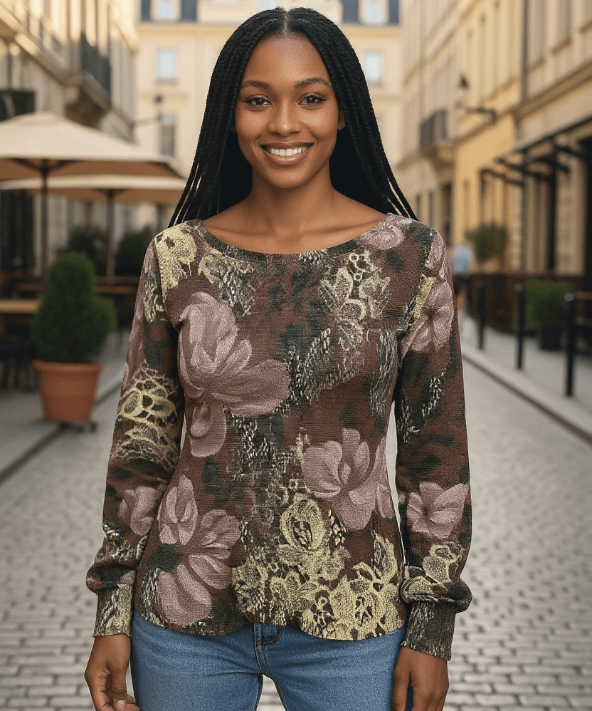 Lightweight sweater - brown floral - Blue Sky Fashions & Lingerie