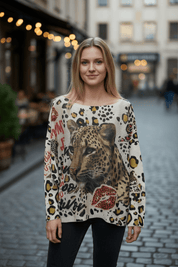 Lightweight sweater - Cheetah/lips - Blue Sky Fashions & Lingerie