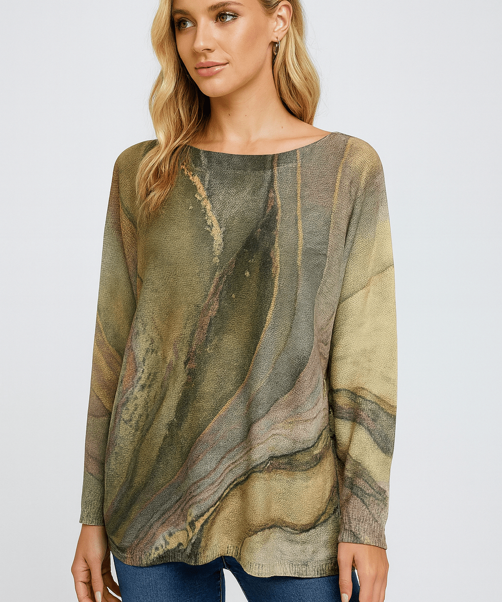 Lightweight sweater - olive marble - Blue Sky Fashions & Lingerie