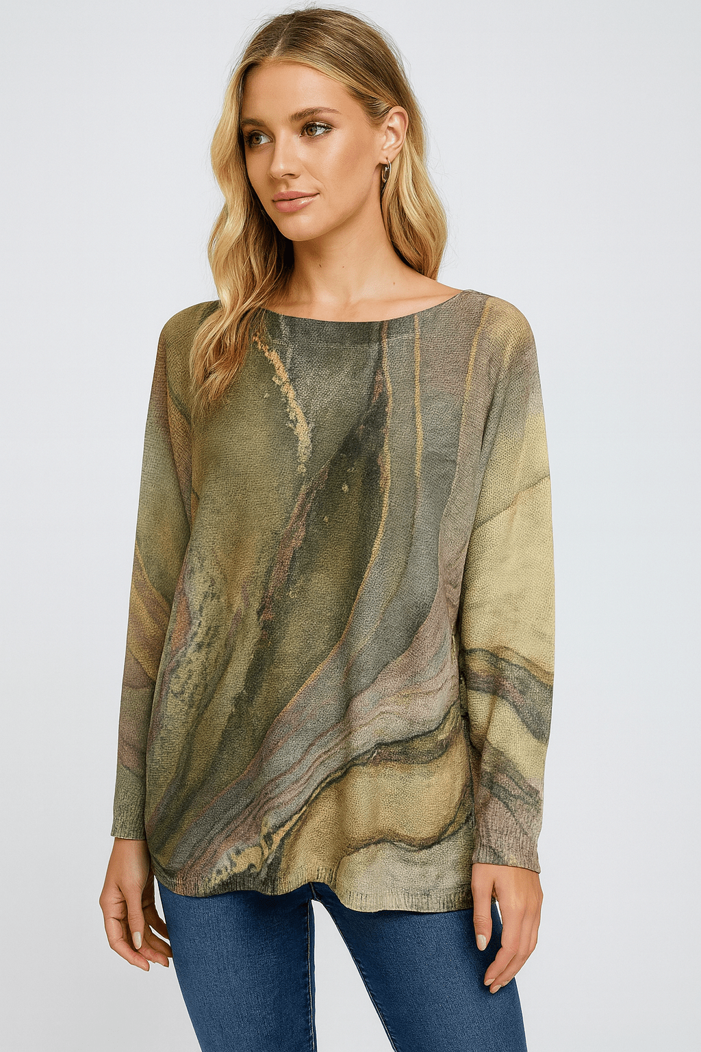 Lightweight sweater - olive marble - Blue Sky Fashions & Lingerie