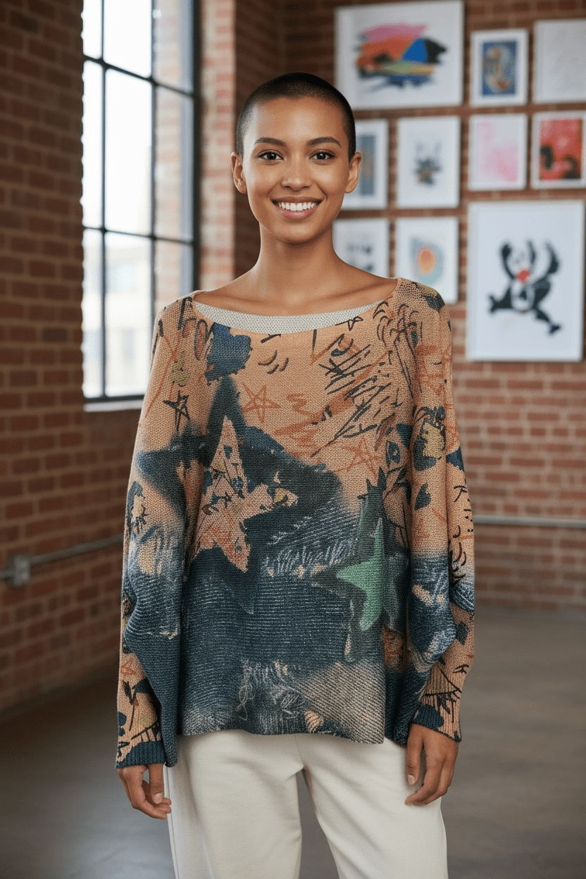 Lightweight sweater - star print - Blue Sky Fashions & Lingerie